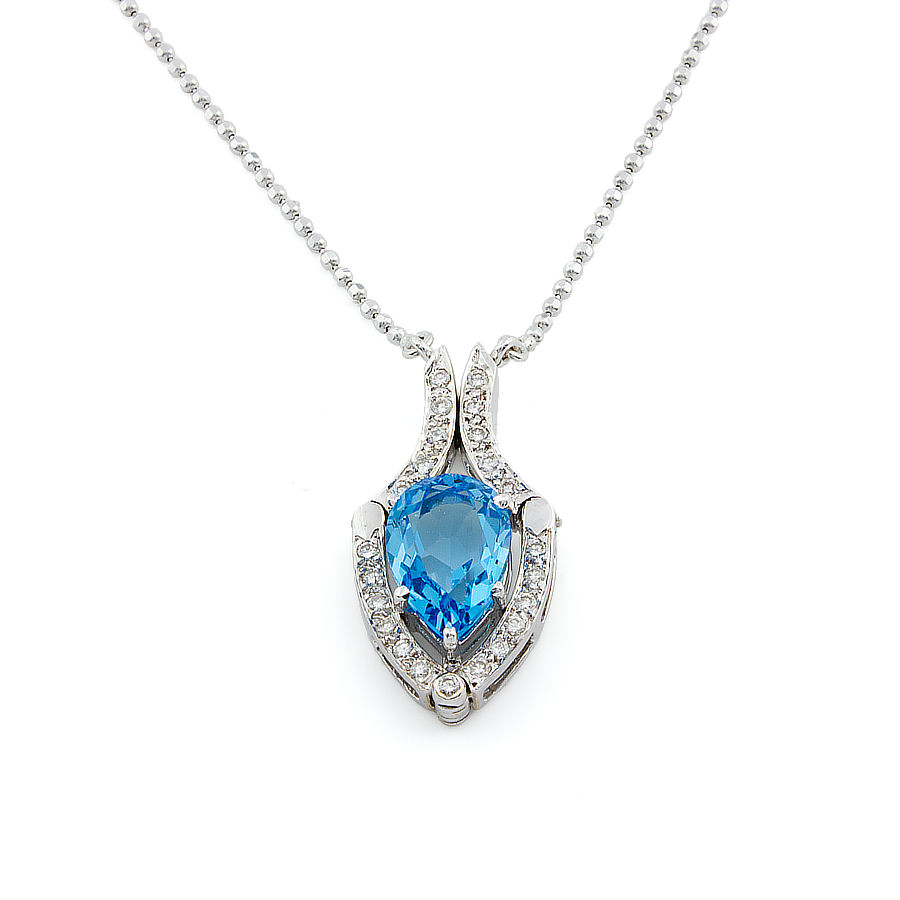 18ct white gold Blue Topaz / Diamond Necklace